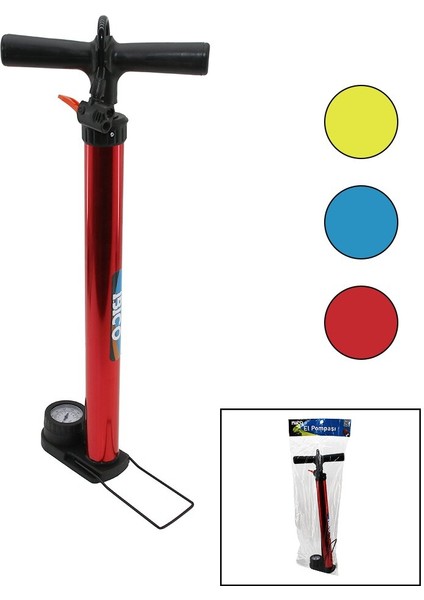 Saatli Iran El Pompası Metal Gövde Plastik Kol - Altlık 55 cm Top - Bisiklet - Motor (5361)