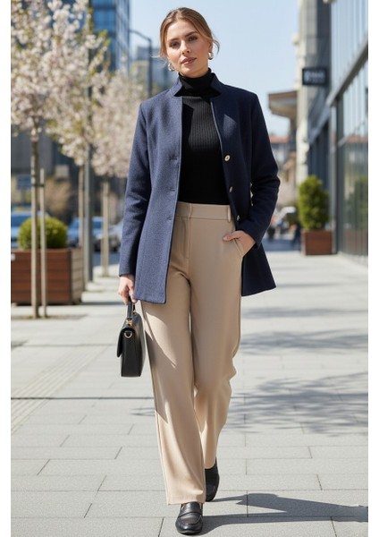 Tasarım Yaka Kısa Boy Kaşe Lacivert Kaban fiyatları