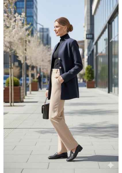 Tasarım Yaka Kısa Boy Kaşe Lacivert Kaban indirimleri