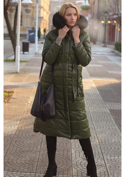 Kışlık Tam Boy Kürklü Şişme Kadın Mont