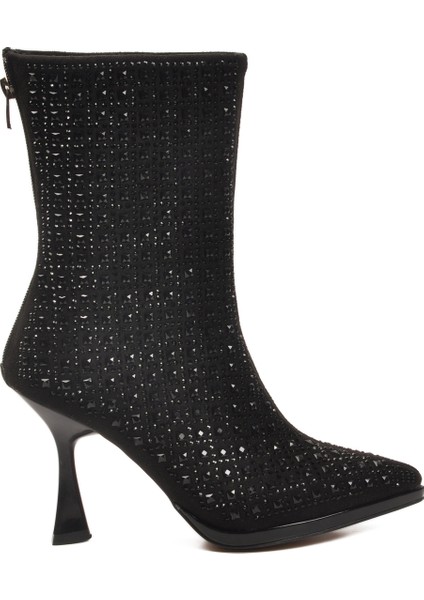 Siyah Taş Işlemeli Içi Kürklü Kadın Topuklu Çizme fiyatları