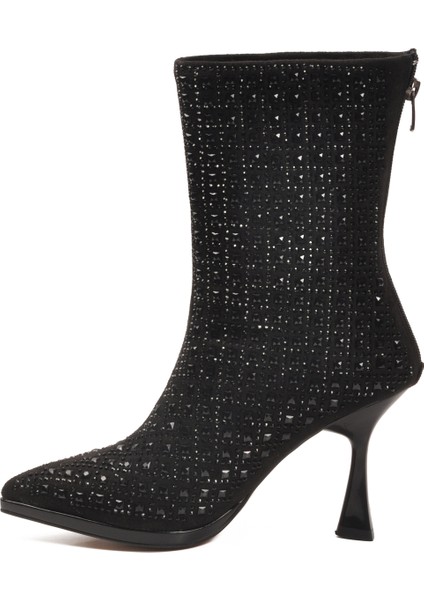 Siyah Taş Işlemeli Içi Kürklü Kadın Topuklu Çizme fırsatları