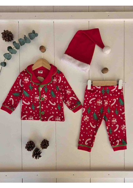 %100 Pamuk Yeni Yıl Konsepti Uzun Kollu Düğmeli Mevsimlik Kız Erkek Unisex Bebek Çocuk Pijaması fiyatları