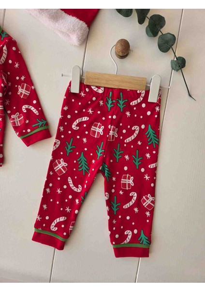%100 Pamuk Yeni Yıl Konsepti Uzun Kollu Düğmeli Mevsimlik Kız Erkek Unisex Bebek Çocuk Pijaması fırsatları