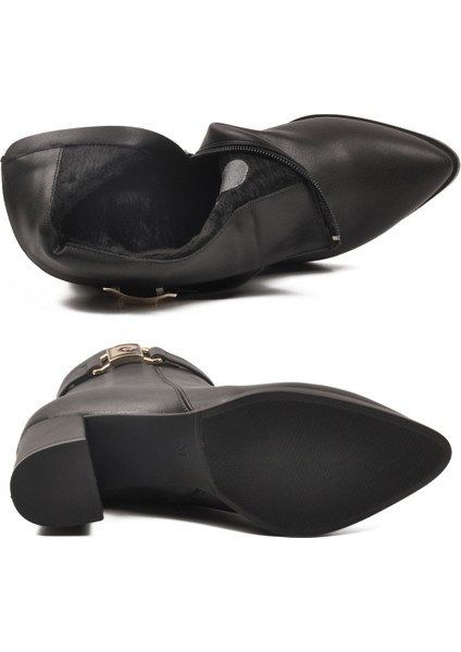 Siyah Içi Kürklü Fermuarlı Kadın Topuklu Bot indirimleri