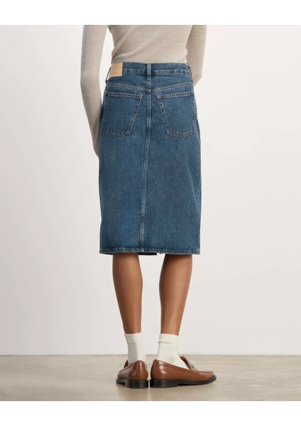 Yırtmaç Detaylı Yüksek Bel Midi Denim Etek - Klasik Mavi Midi Kot Etek. modelleri