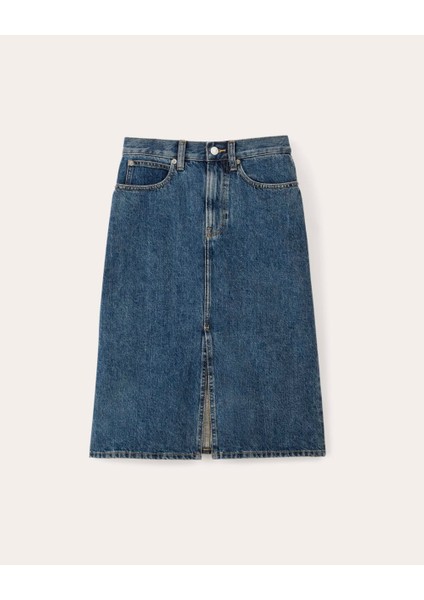 Yırtmaç Detaylı Yüksek Bel Midi Denim Etek - Klasik Mavi Midi Kot Etek. fırsatları