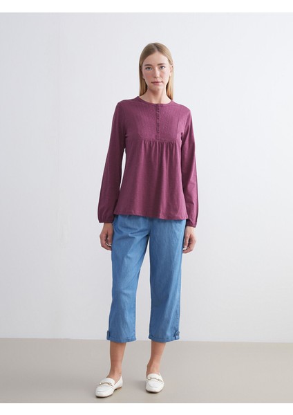 Yeni Sezon Bisiklet Yaka Nakışlı Bluz modelleri