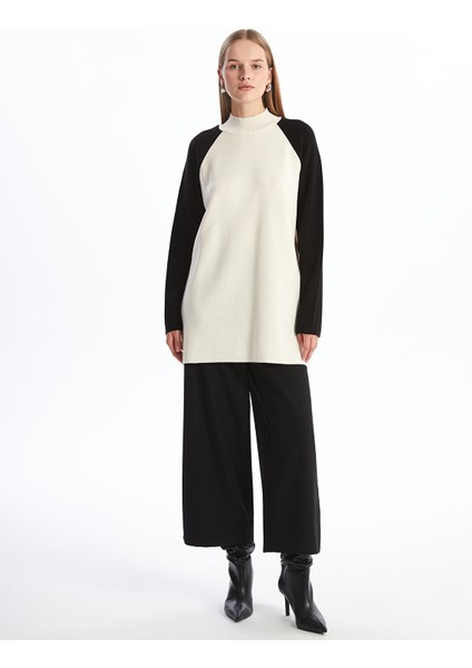 Yeni Sezon Dik Yaka Renk Bloklu Kadın Triko Tunik fiyatları