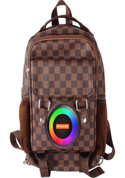 Kablosuz Bluetooth Hoparlör Sırt Çantası Laptop Çantası Hifi Ses Kalitesi Okul Çantası Kahverengi
