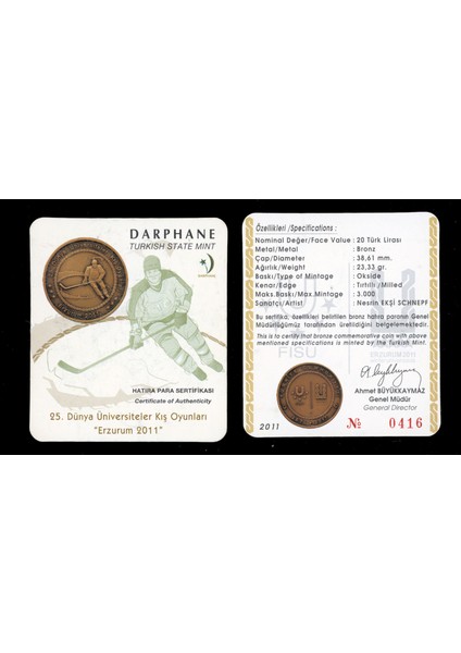 Erzurum 25. Dünya Üniversiteler Kış Oyunları 2011 Bronz Serifikalı modelleri