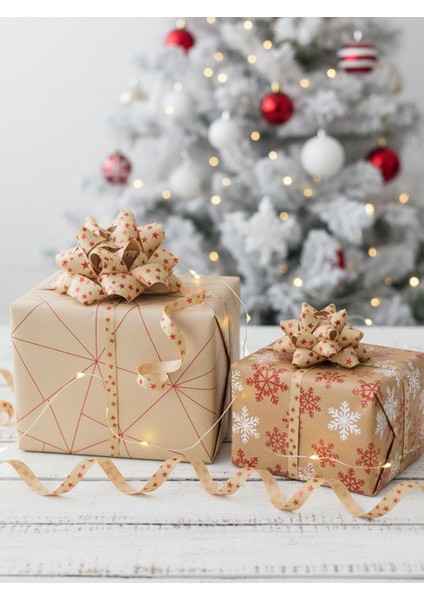 hediye Paketleme Seti Kağıt Fiyonk ve Kurdele Kraft-Kırmız 3'lü