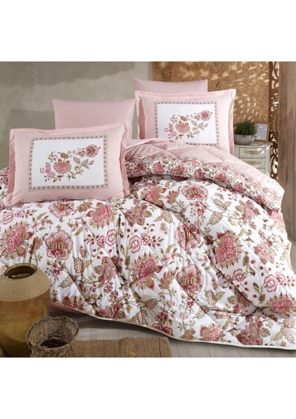 Ranforce %100 Pamuk Tek Kişilik Yorgan Seti Omeya V1 Pudra