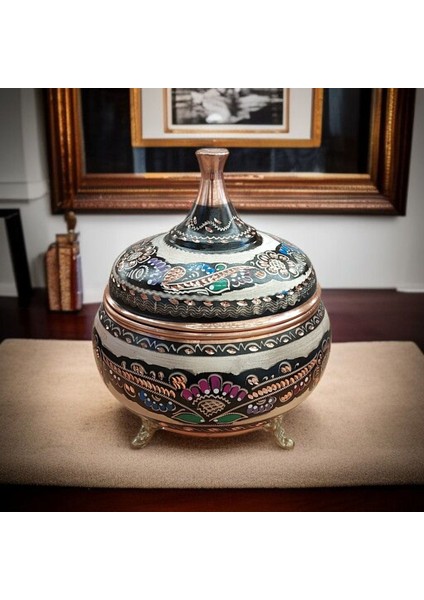 Bakır Şekerlik 17*12 cm Saf Bakır Şekerlik Büyük El Işlemeli Bakır Çikolatalık Erzurum Bakır Gondol