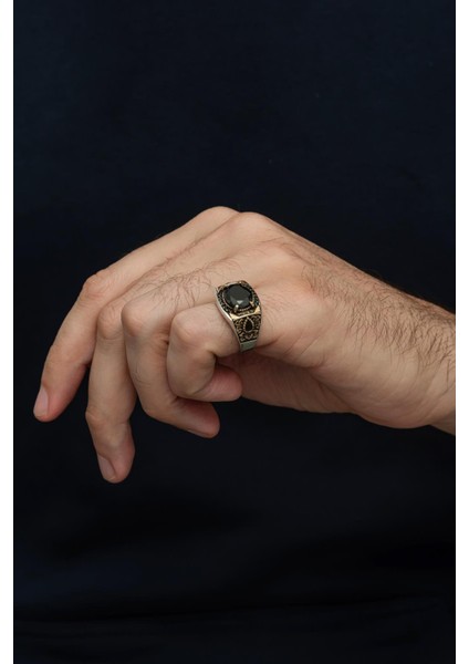 Siyah Taşlı 925 Erkek Gümüş Serçe Parmak Yüzüğü modelleri