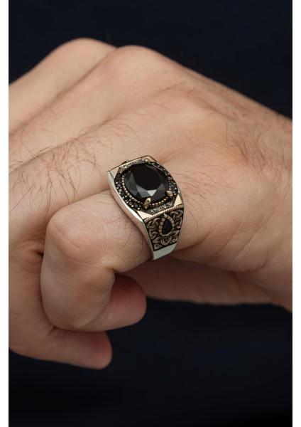 Siyah Taşlı 925 Erkek Gümüş Serçe Parmak Yüzüğü fırsatları