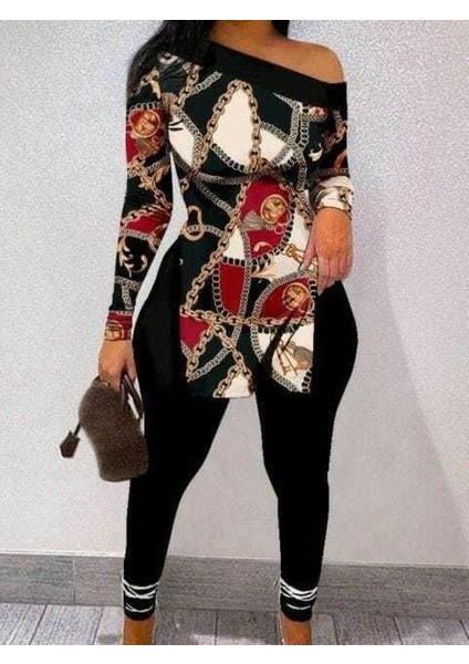 Kadın Uzun Kollu Zincir Desen Tek Omuz Düşük Mikro Bluz fiyatları