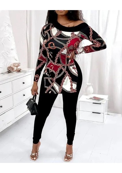 Kadın Uzun Kollu Zincir Desen Tek Omuz Düşük Mikro Bluz modelleri
