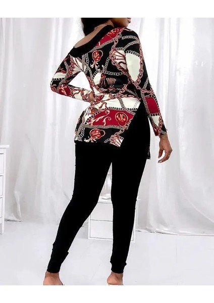 Kadın Uzun Kollu Zincir Desen Tek Omuz Düşük Mikro Bluz indirimleri
