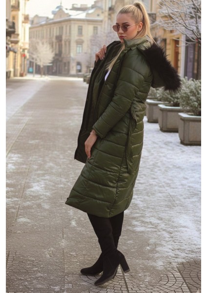Kışlık Tam Boy Kürklü Şişme Kadın Mont modelleri
