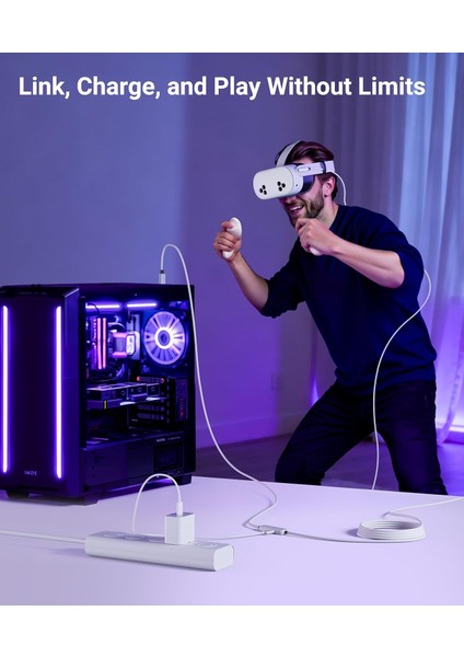 5 M USB 3.0 Şarj ve Bağlantı Kablosu – Meta Quest 3s/quest 3/oculus Quest 2 Uyumlu, Ekstra Şarj Portlu Vr Pc/steamvr Oyun Kablosu modelleri