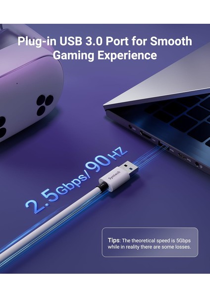 5 M USB 3.0 Şarj ve Bağlantı Kablosu – Meta Quest 3s/quest 3/oculus Quest 2 Uyumlu, Ekstra Şarj Portlu Vr Pc/steamvr Oyun Kablosu