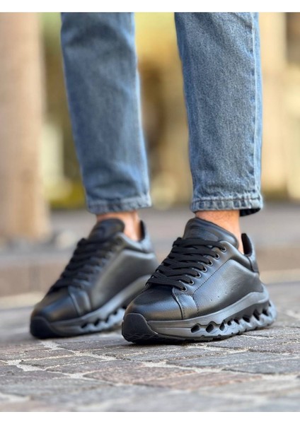 Bağcıklı Erkek Sneaker Siyah (Siyah Taban) modelleri