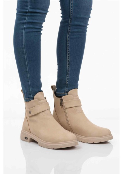 Bej Nubuk Kürklü Kadın Topuklu Bot