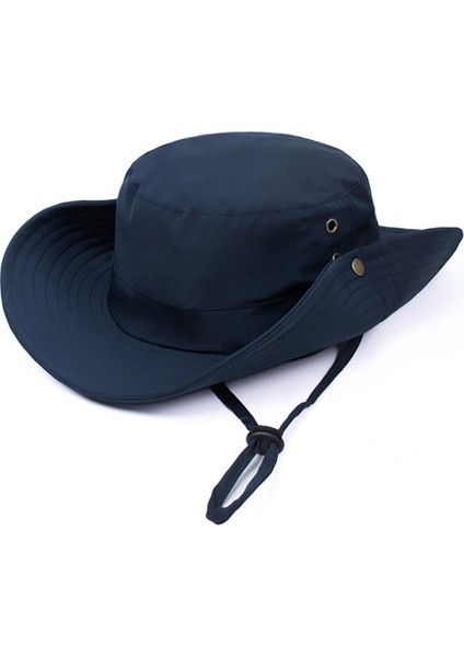 Yazlık Katlanabilir Geniş Siperlikli Lacivert Safari Kovboy Şapkası Unisex Fötr Bucket Balıkçı Şapka