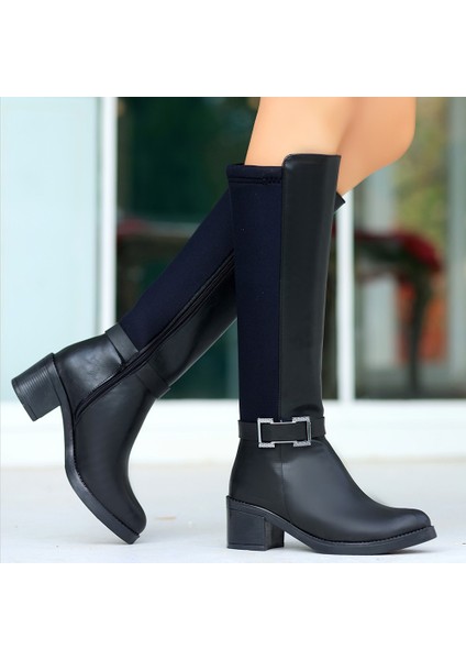 Siyah Fermuarlı Kadın Topuklu Çizme indirimleri