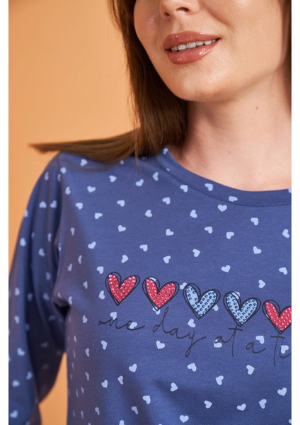 Pjs 28081 Kadın Uzun Kol Yuvarlak Yaka Kalpli Pijama Takım fiyatları