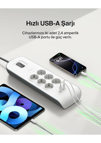 Belkın BSV604 2 Metre 6lı Usba Akım Kor. Prız fırsatları
