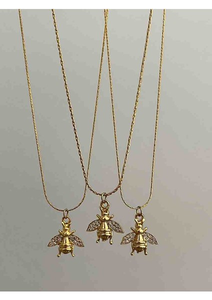 Çelik Zincir ile Zirkon Taşlı Arı Figürlü Kolye