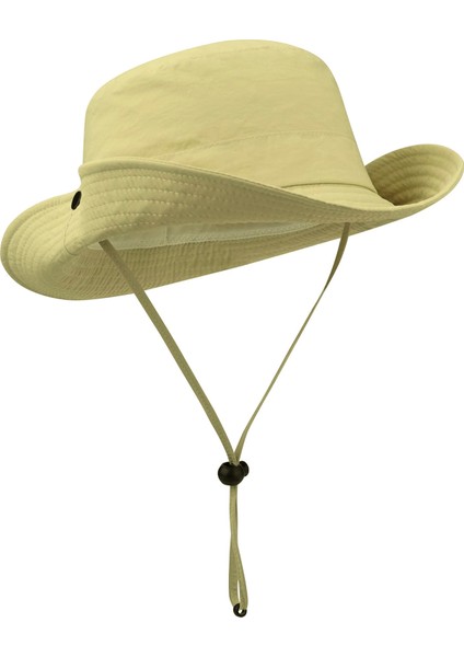 Yazlık Katlanabilir Geniş Siperlikli Krem Safari Kovboy Şapkası Unisex Fötr Bucket Balıkçı Şapka