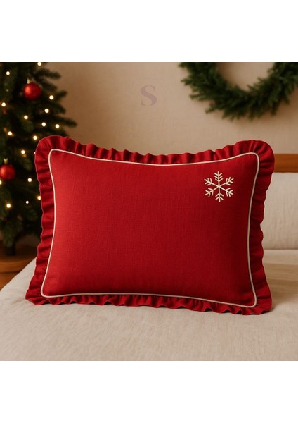 Nakışlı Kırmızı Buldan Keteni Yastık Kılıfı (50X70) 1 Adet Dolgusuz fiyatları