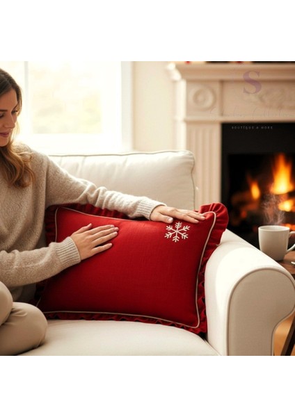 Nakışlı Kırmızı Buldan Keteni Yastık Kılıfı (50X70) 1 Adet Dolgusuz modelleri