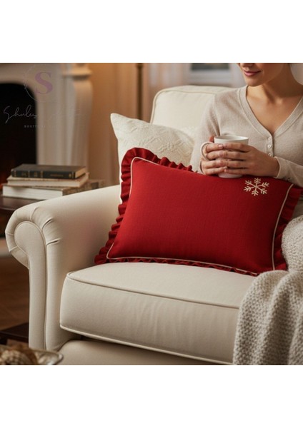 Nakışlı Kırmızı Buldan Keteni Yastık Kılıfı (50X70) 1 Adet Dolgusuz fırsatları