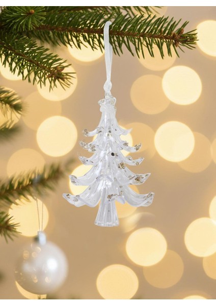 Yılbaşı Ağaç Süsü Altın Pul Detaylı 3D Şeffaf Çam Ağacı Asılabilir Dekoratif Süs 12 cm