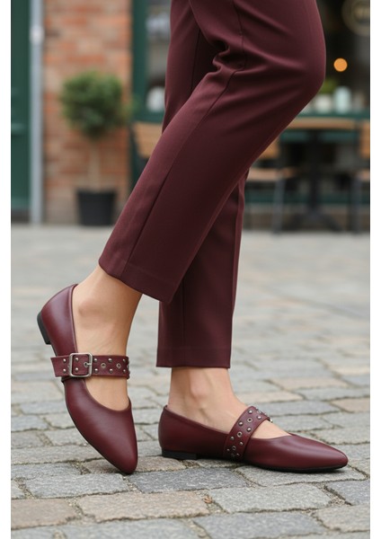 Bordo Kemerli Kadın Babet modelleri