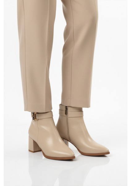 Krem Içi Kürklü Fermuarlı Kadın Topuklu Bot