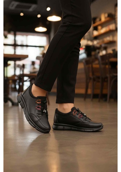 Siyah Hakiki Deri Ortopedik Kadın Casual Ayakkabı modelleri
