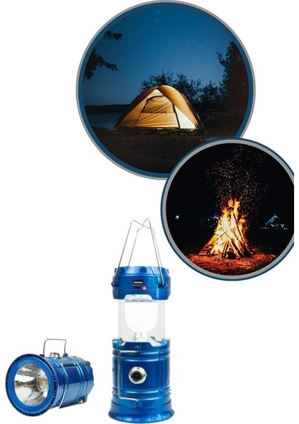 Büyük Boy Güneş Enerjili Kamp Feneri Işıldak Lamba USB Şarjlı - MK001R-4OE0W4