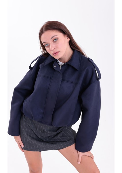 Oversıze Lacivert Süet Bomber Ceket Şık fiyatları