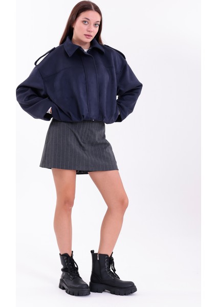 Oversıze Lacivert Süet Bomber Ceket Şık modelleri