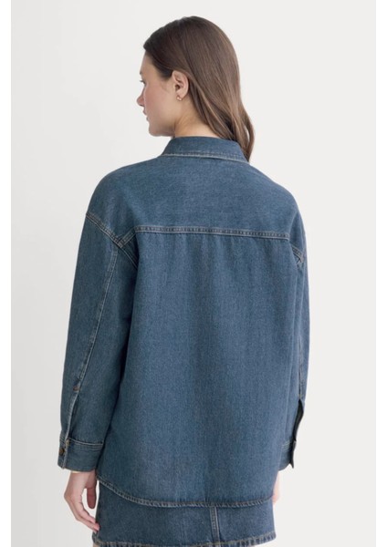 Oversize Gömlek & Mini Etek Ikili Denim Takım - Modern Kesim Ikili Kot Takım (Gömlek-Etek). modelleri