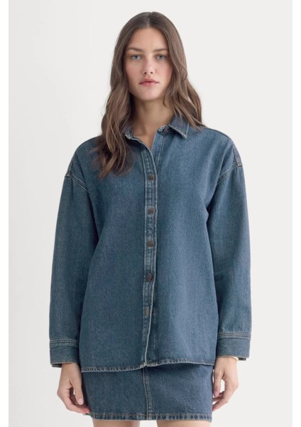 Oversize Gömlek & Mini Etek Ikili Denim Takım - Modern Kesim Ikili Kot Takım (Gömlek-Etek). fırsatları