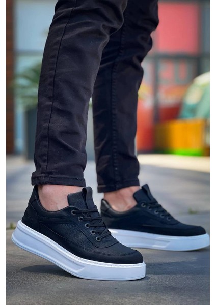 Nrzsnt KB-006 Kuback Siyah Cilt Yüksek Taban Bağcıklı Günlük Erkek Ayakkabı (Numara: 40)