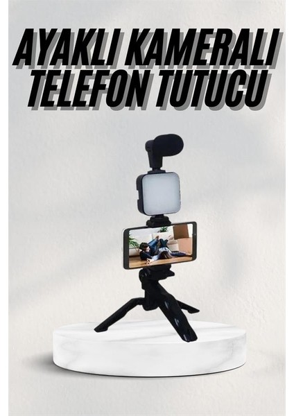 Telefon Tutucu LED Işıklı Kumandalı Mikrofon Telefon Vlog Video Kayıt - MK001R-4OAM55 fiyatları