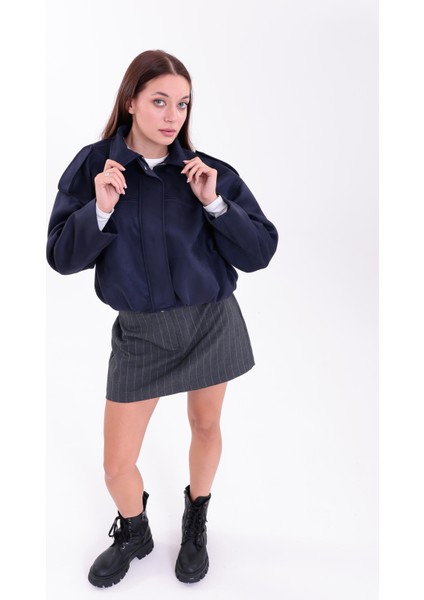 Oversıze Lacivert Süet Bomber Ceket Şık