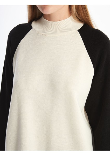 Yeni Sezon Dik Yaka Renk Bloklu Kadın Triko Tunik modelleri